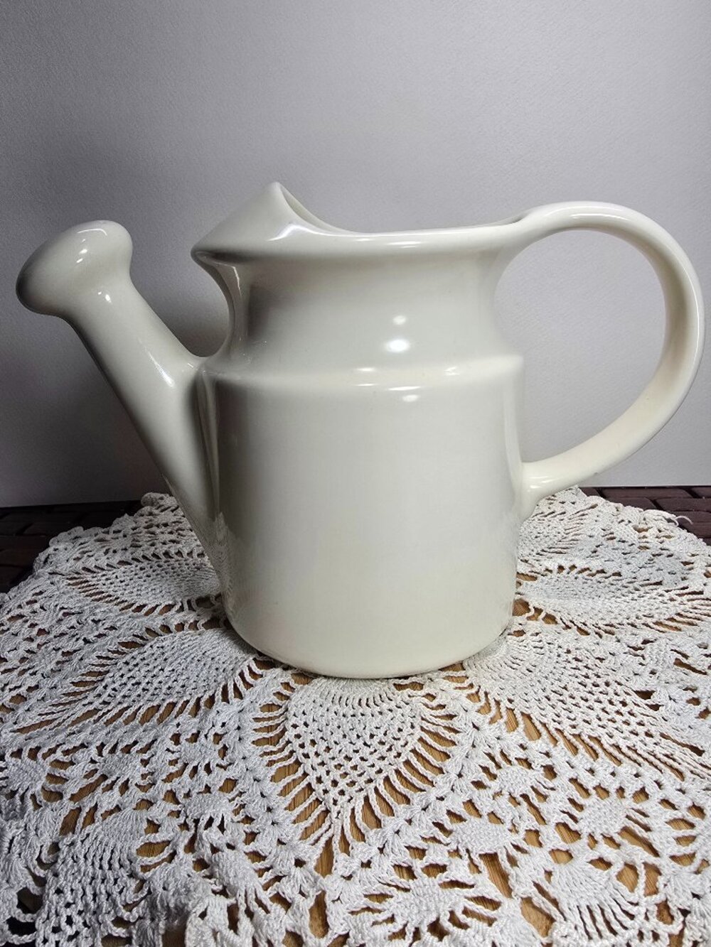 Vintage Pfaltzgraff White Stoneware Watering Can Unadorned Heavy